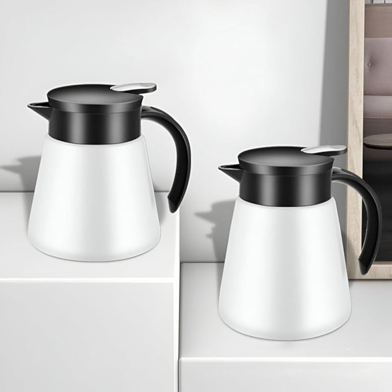800ml Double Wall Vacuum Insulated Coffee Carafe Stainless Steel Thermos - Leakproof Thermal Carafe Designed for Superior Heat and Cold Retention for Your Favorite Drinks (White, 2 Flasks)